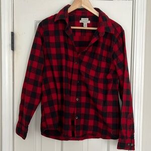 LL Bean Petite Medium Buffalo Check Plaid Flannel Shirt